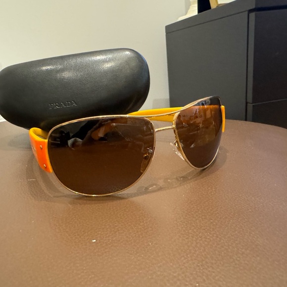 Prada Gold/Orange/Yellow SPR52G Aviator Sunglasses - Picture 3 of 13